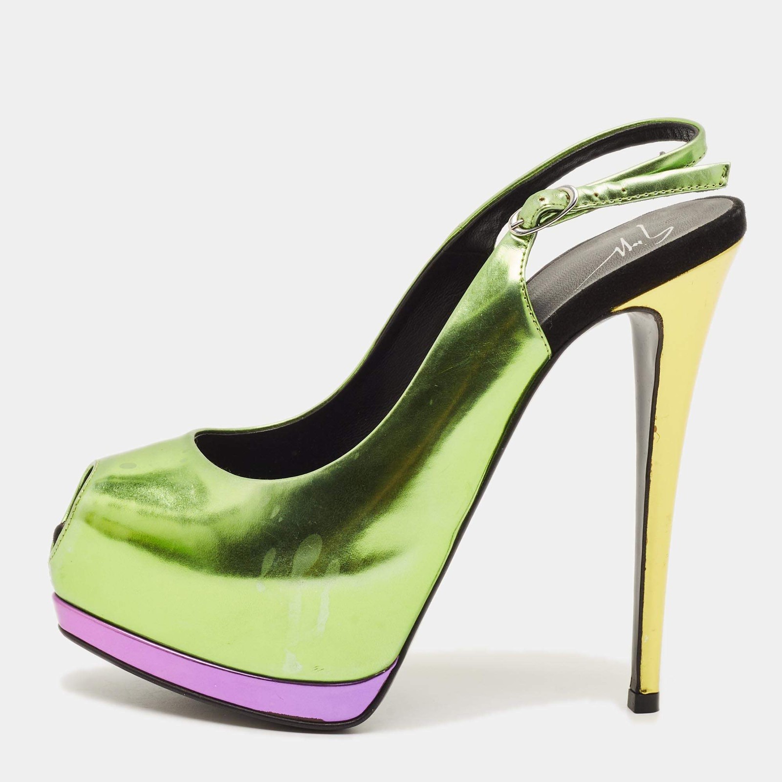 Giuseppe Zanotti Size 38 Tricolor Leather Slingback Sandals