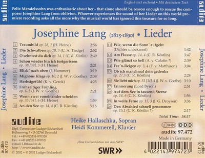 JOSEPHINE LANG: LIEDER NEW CD