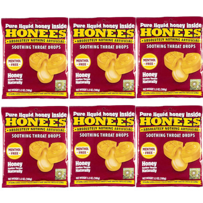Honees   Soothing Throat Drops Honey - Menthol Free 20 Drops Each (Pack of 6)
