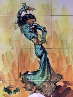 Vintage Mexican Tile Painting Flamenco Dancer Signed by Artist UNMOUNTED Tiles