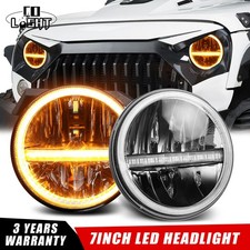 Pair 7" Inch Round LED Headlights Halo Angle Eyes For Jeep Wrangler JK LJ TJ CJ