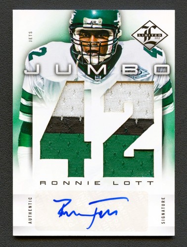 RONNIE LOTT 2012 LIMITED JUMBO NEW YORK JETS PATCH AUTO AUTOGRAPH #4/5 GAME-USED