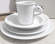 Dansk Cafe Blanc Porcelain 4 Piece Place Setting Dish Set -Dinner+Salad+Bowl+Mug