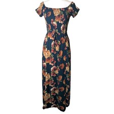 Xhileration Smocked Off The Shoulder Floral Green Maxi Dress Women S Bloomcore