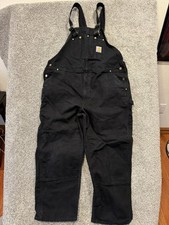 Vintage Carhartt Bib Overalls 46x30 Black R01 Duck Double Knees Made USA Union