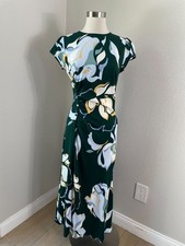 Reformation Womens 6 Frasier Lyra Floral Cap Sleeve Ruched Green Midi Dress