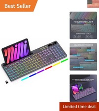 7-Color RGB Backlit Wireless Keyboard with Tablet Holder - Rechargeable Gaming