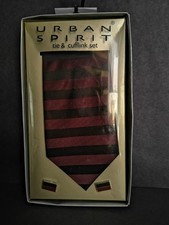 URBAN SPIRIT Mauve & black striped Neck Tie & matching cufflinks Set
