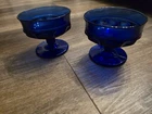 Vintage Indiana Glass Kings Crown Cobalt Blue Thumbprint Dessert Dish, Set Of 2