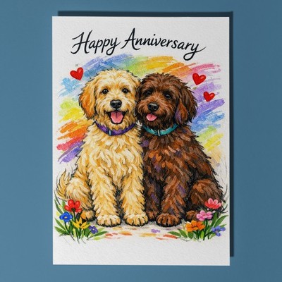Labradoodles: Süße lockige Umarmungen Hunde Happy Anniversary Kartenumschlag personalisiert