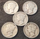 Mercury 90% Silver Dimes - Lot Of 5 - Mixed Dates / Mints - See Photos - M-19x