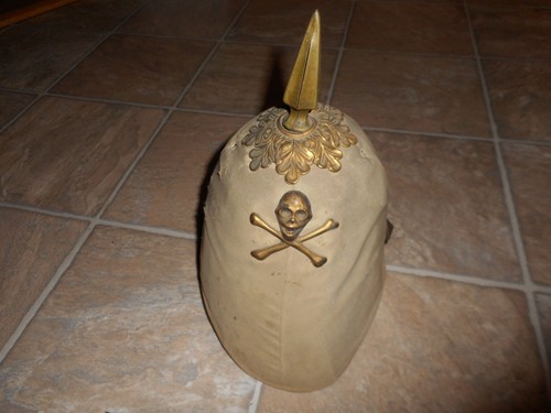 Antique Odd Fellows masonic skull and bones spike helmet !!!