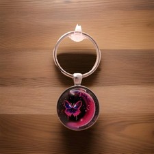 Butterfly Moon Pink Black Keychain Key Ring Purse Handbag Backpack Bag Car Charm