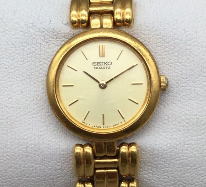 Vintage Seiko Watch Womens 21mm Gold Tone 4N00-0858 New Battery