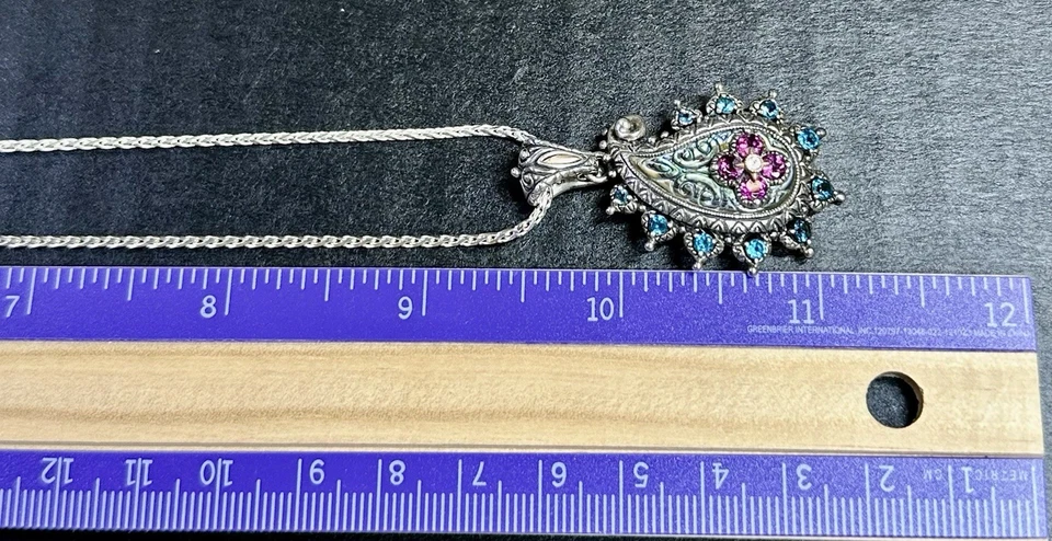  Barbara Bixby 925 Silver 18k Gold Garnet & Topaz Paisley Pendant/Necklace Lot#6 - Image 4 of 4