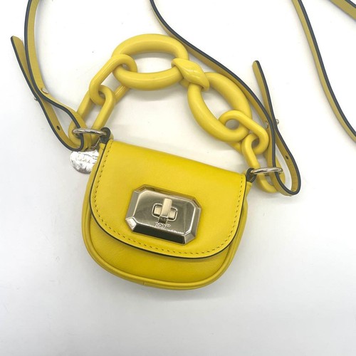 RED VALENTINO Turnlock Logo Leather 2 Way Shoulder Crossbody Bag Yellow Chain