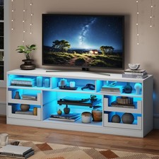 Szafka stojąca pod telewizor na 65-calowy telewizor, drewniana jednostka telewizyjna z oświetleniem LED RGB RGB i Power St