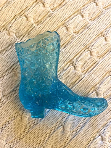Vintage Fenton Art Glass Shoe Boot Blue