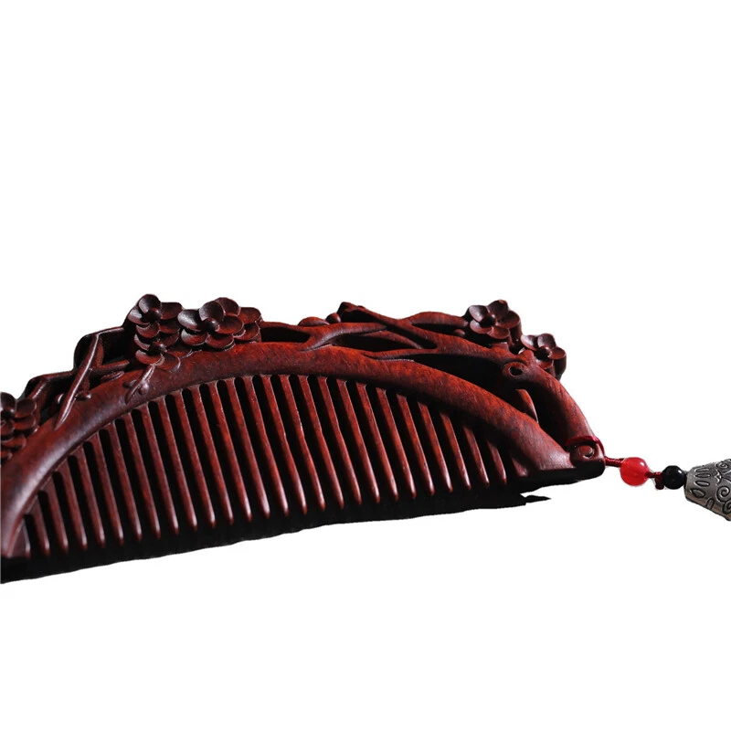 Creative Plum Blossom Carved Red Sandalwood Comb Handwork Wooden Prop Women Gift - Image 4 of 4