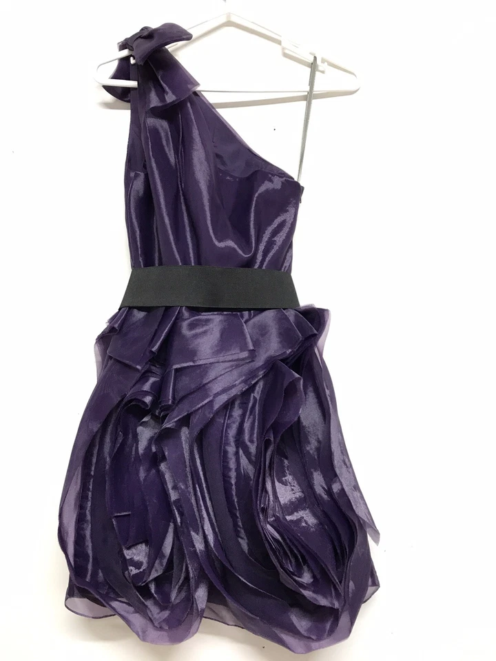 Vestido de organza blanco de Vera Wang púrpura de un hombro VW360012 talla 4 Foto 4 de 4