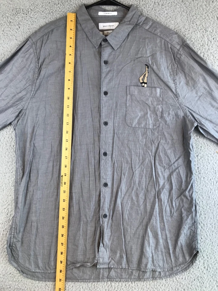 Urban Outfitters Button Down Shirt Men's Large Gray Long Sleeve Collared Legs - Image 3 of 4