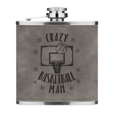 Crazy Basketball Man 6oz Grey Stainless Steel PU Leather Hip Bottle