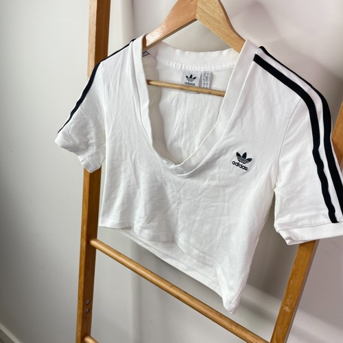 Adidas Originals Adicolor Classics Shirt Womens 10 White Cropped Short Sleeve - Picture 3 of 11