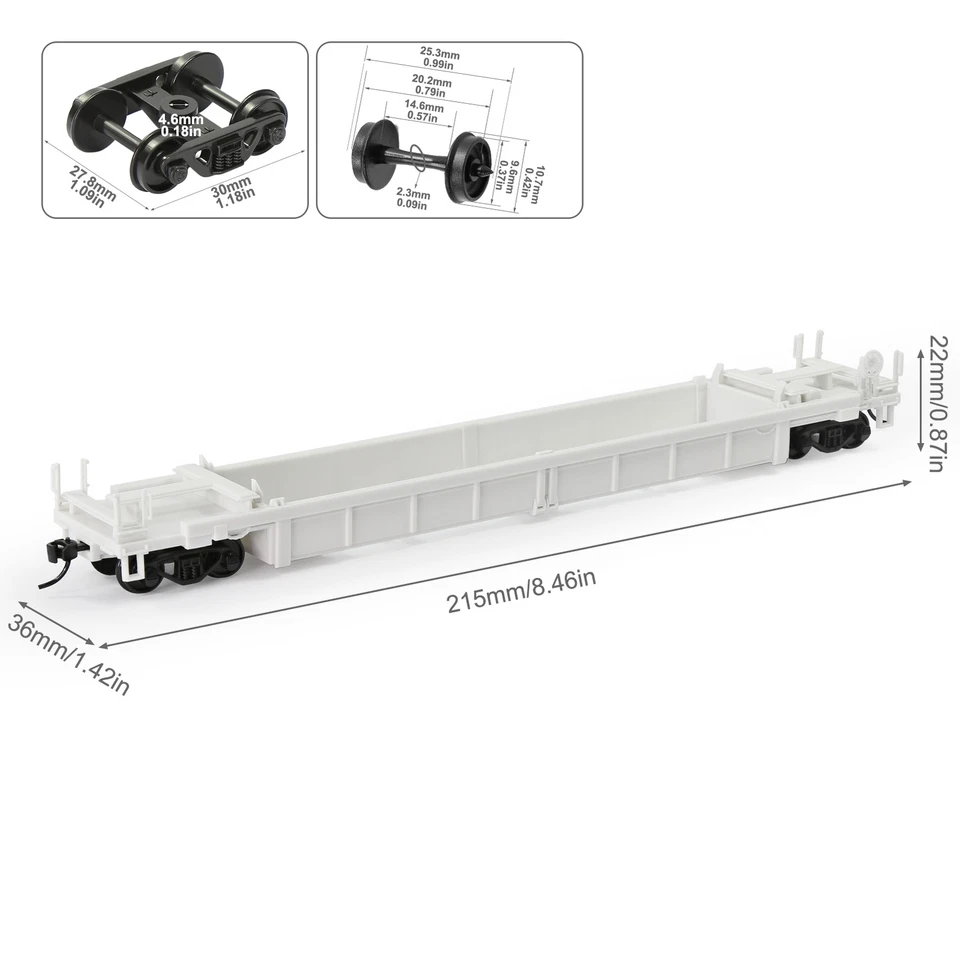 Evemodel 1pc HO Scale 1:87 Blank Unassembled White 40' Well Car Model Wagon - Image 3 of 4