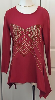 DG2 Diane Gilman Asymmetric Drape Tunic Top with Gold Tone accents Size M