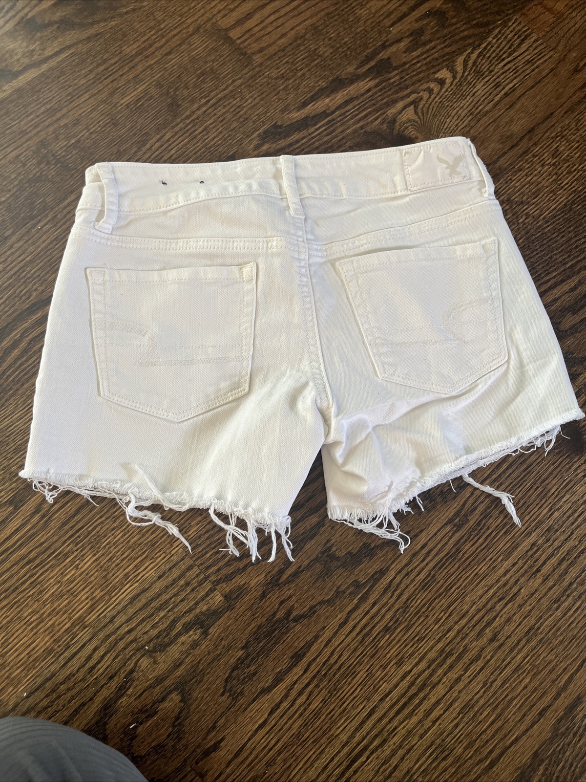 American Eagle Women's Jean Shorts Size 0/26 White Denim Stretch Raw Hem - View 8