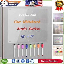 Stylish Magnetic Whiteboard for Fridge - Clear Acrylic Memo Organizer 15"x11"