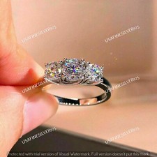 2.50 CT 3-Stones Moissanite Wedding Engagement Ring Real 925 Sterling Silver