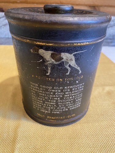 Vintage 6" Granger Rough Cut Pipe Tobacco Tin English Pointer Dog on Front & Lid - Picture 2 of 5