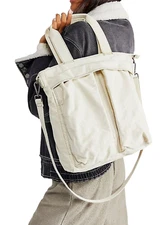 NEW FREE PEOPLE WE THE FREE MINERAL IVORY WHITNEY HERITAGE CANVAS TOTE BAG