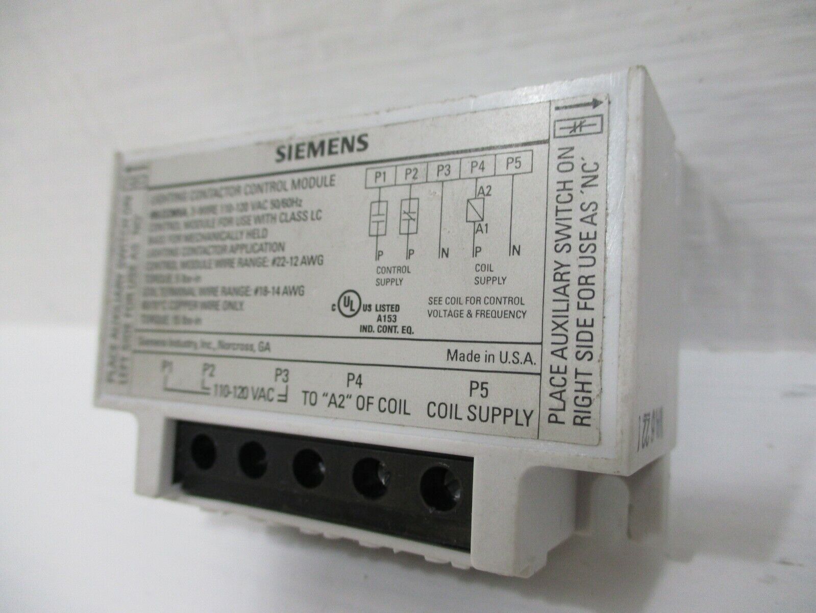 Siemens 49LCCM5A Lighting Contactor Control Module 3W 120V LC 49