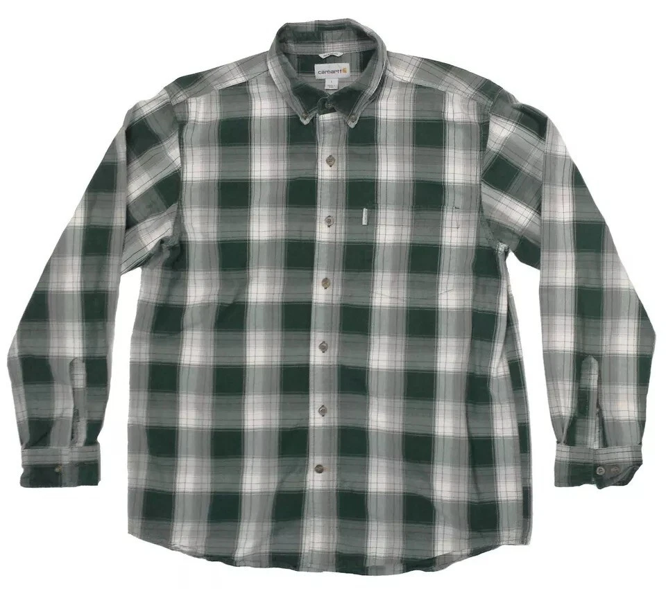 Carhartt Mens Button Down Shirt Large Relaxed Fit Plaid Long Sleeve 100% Cotton