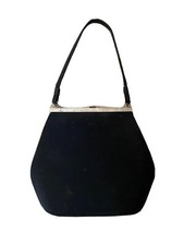 Vintage Black Satin Evening Purse/Clutch  Pink Satin Lining, Trapazoid shape