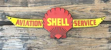 VINTAGE AVIATION SHELL SERVICE OIL PETROLEUM PORCELAIN GAS PUMP STATION SIGN