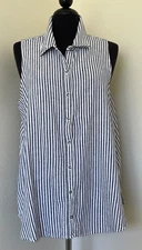 Splendid Linen Blend Button Front Sleeveless Top Size Large Blue White Stripes