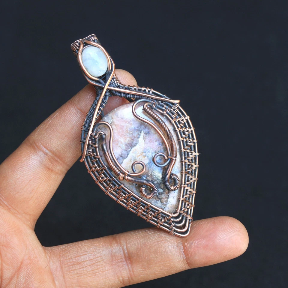 Regalo para novia alambre de cobre colgante rodocrosita piedras preciosas joyería NK580 Foto 2 de 4