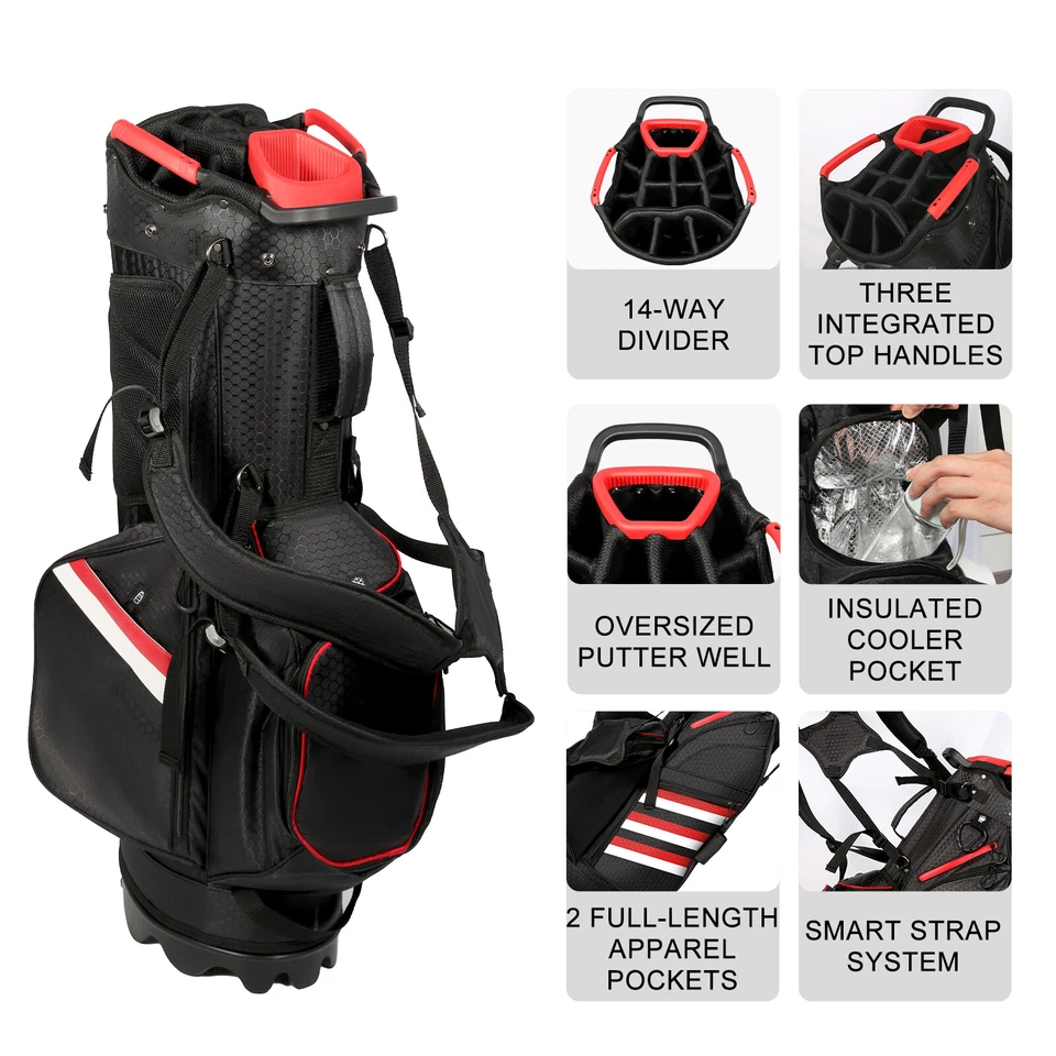 14 Way Golf Bag Lightweight Golf Club Bags w/Safe/Cooler-Pocket Rain-Hood Stand - Image 3 of 4