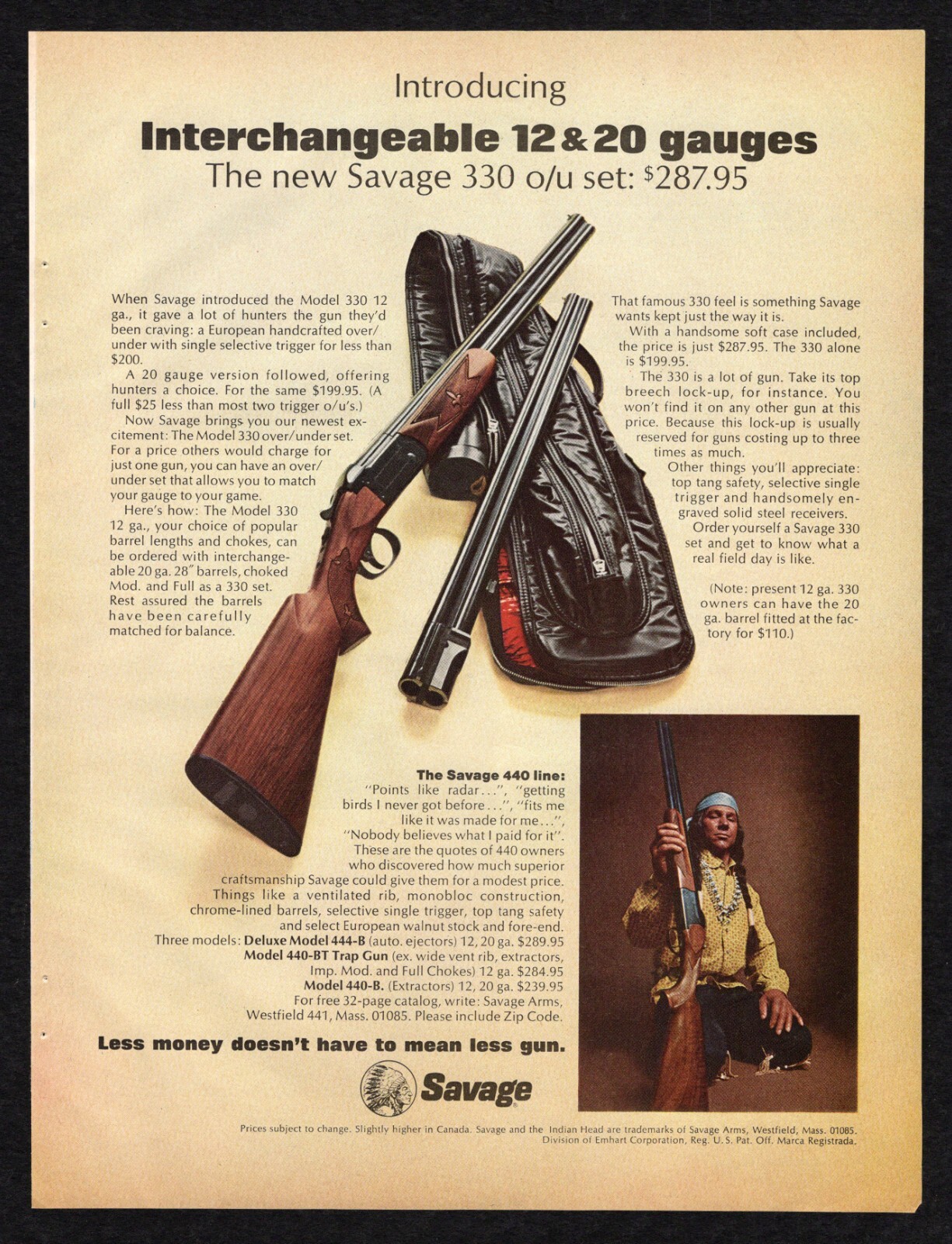 1971 Savage Arms Emhart Corporation Gun Interchangeable 12 20 Gauges Print Ad