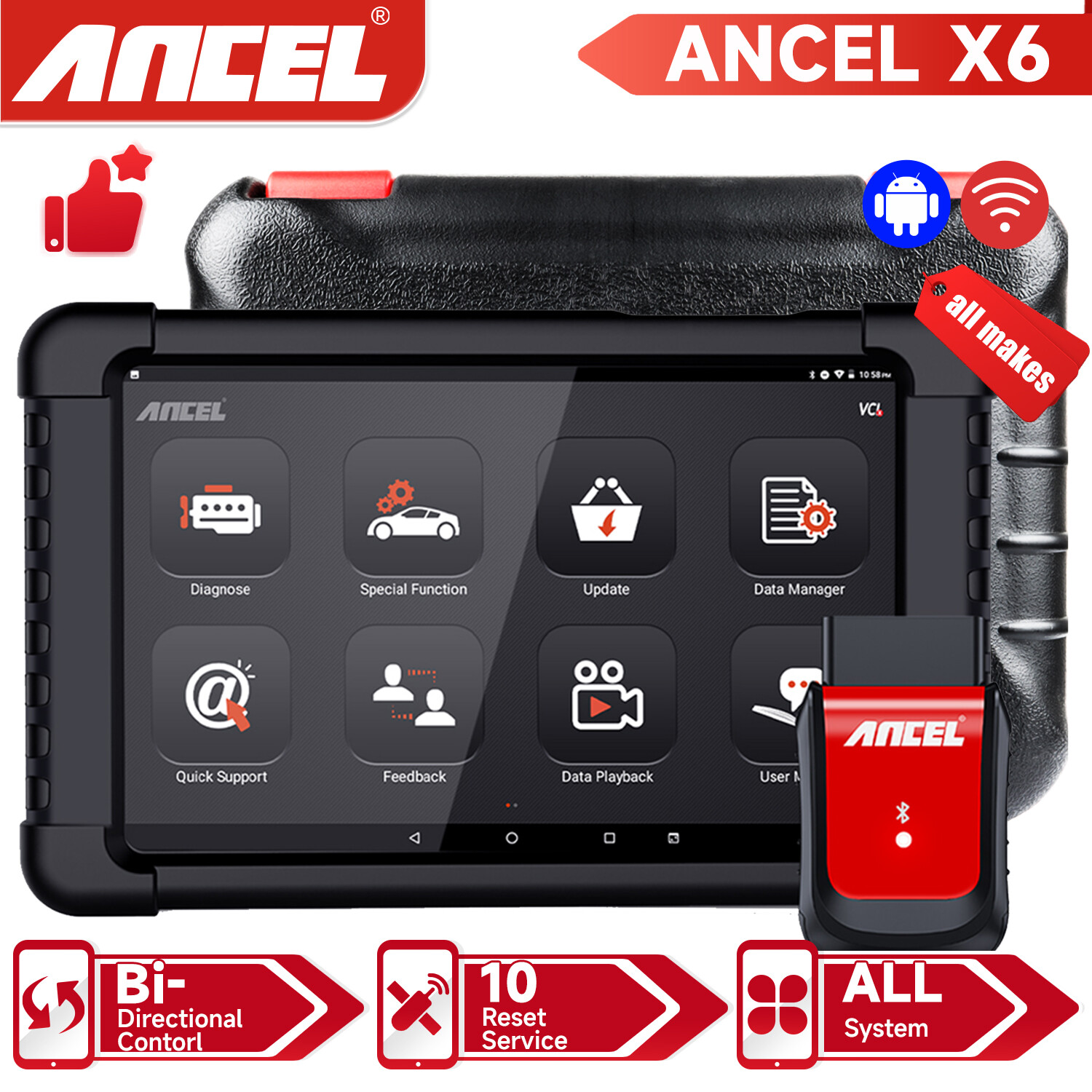 Advanced Car All-System Bidirectional OBDII Scanner – Comprehensive Diagnostic Scan Tool with SRS Code Reader for Enhanced Vehicle Maintenance and Repair-image