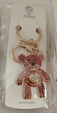 Teddy Bear Key Chain, Handbag Charm New Red  Pink Rhinestone