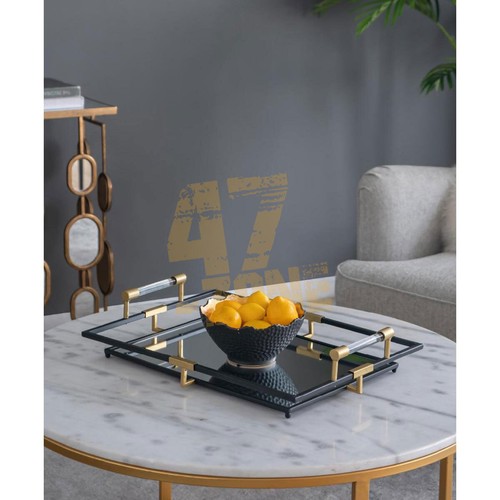 S/2 Tribute Black Gold Trays Indoor Outdoor Home Decor Tabletop Decoration - Picture 8 of 11