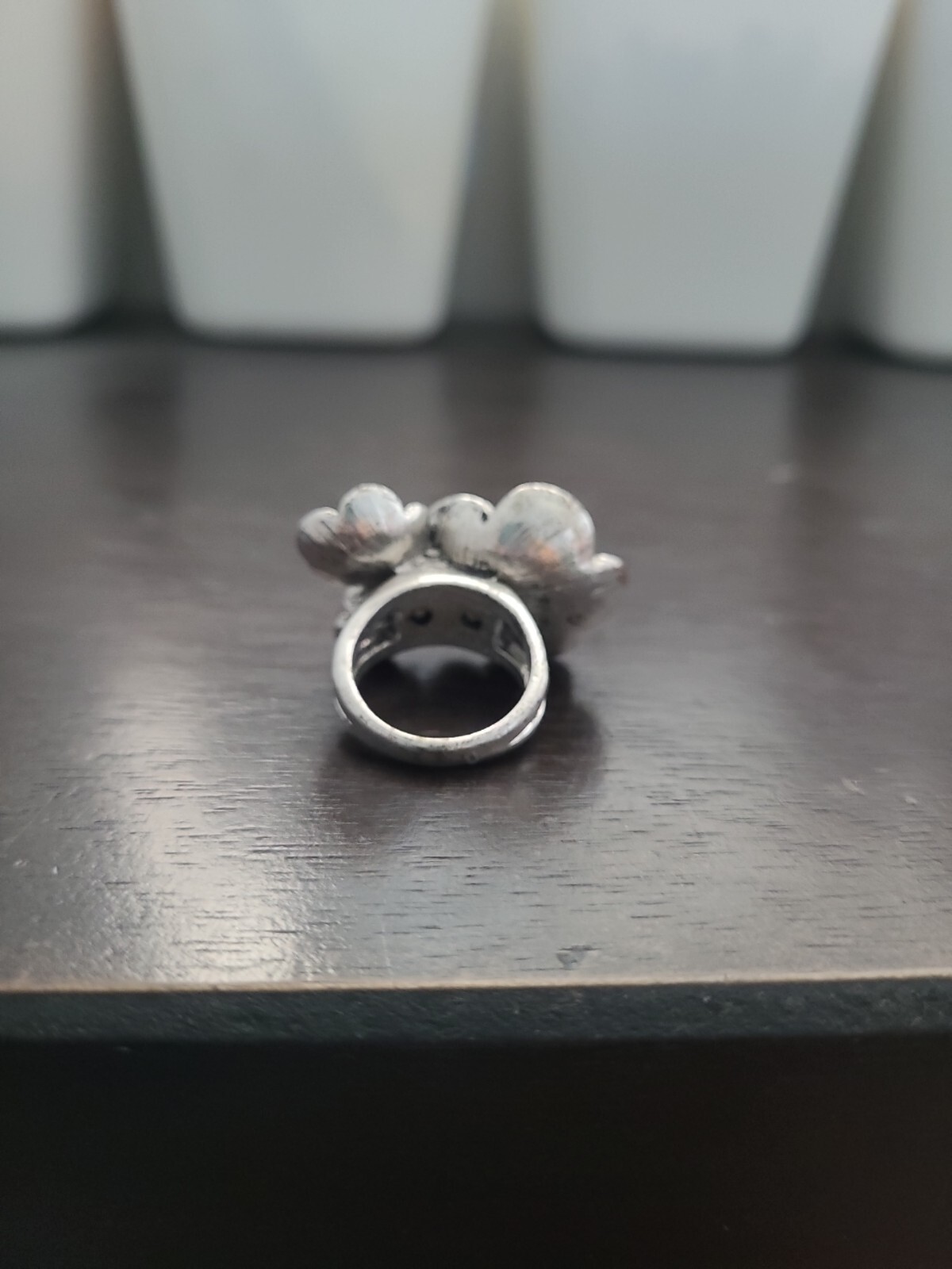 3 Flower Silver Statement Ring Diamond Crystal Fe… - image 3