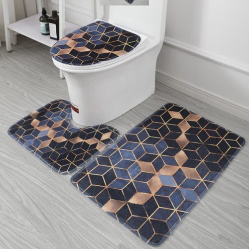 3 Piece Printed Bathroom Rug Set, Bath Mat, Contour Rug, Toilet Lid Cover Soft  - Picture 8 of 35
