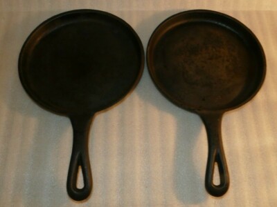 LOT OF 2 - Skookie Mini Skillets Cast Iron 7'' with Handle Flat Cookie Crepe Egg