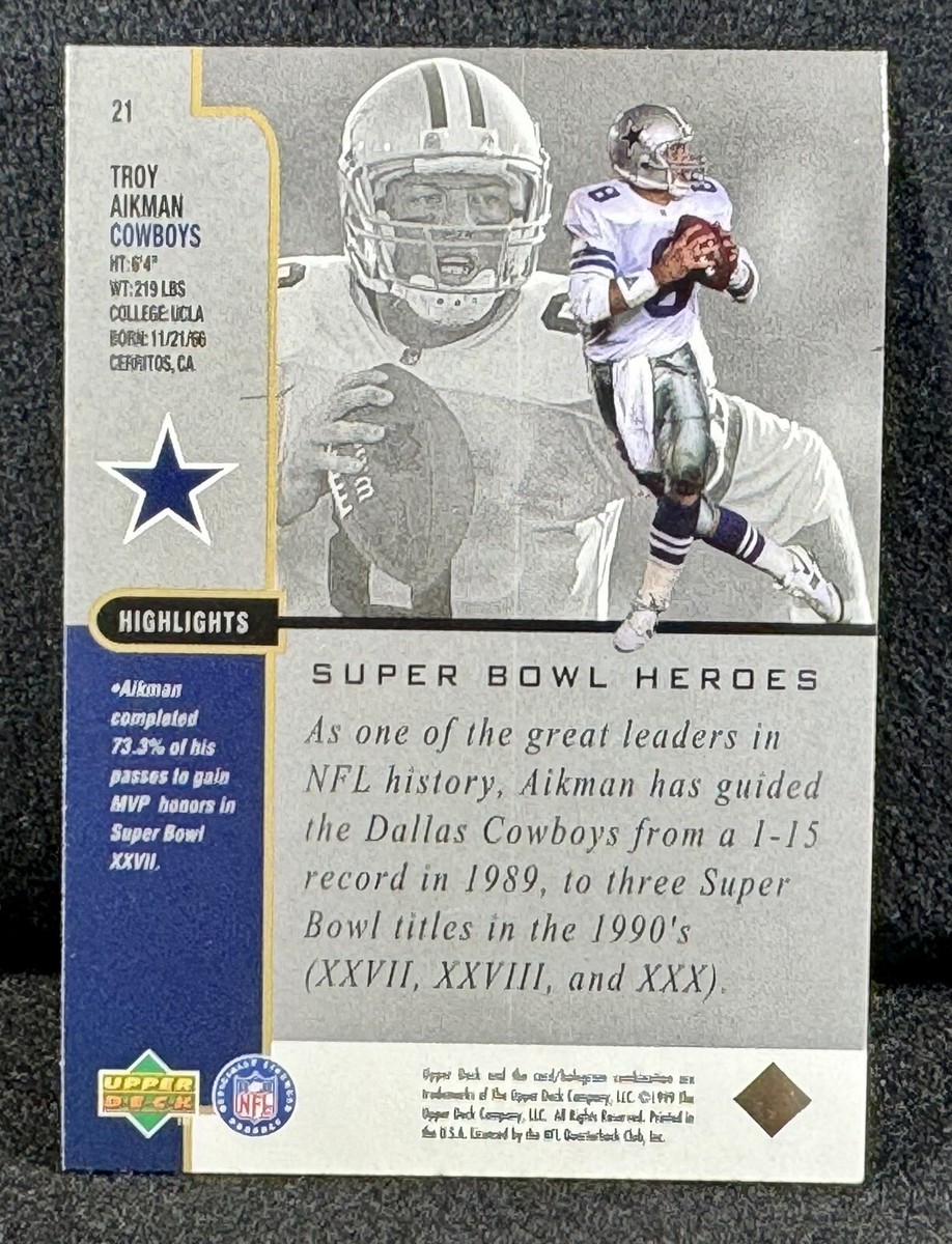 1999 Upper Deck “Super Bowl Heroes” #21 Troy Aikman Dallas Cowboys