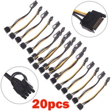 20Pcs 15-pin SATA Male to 8-pin 6 2 PCI-E PCI Express Power Adapter Cable 8"